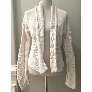 Nine West Women's White Cardigan Open Front Sweater Chunky Knit Cotton Blend M